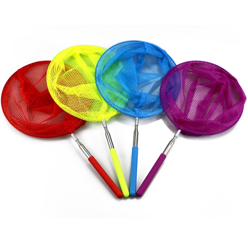 Miraclekoo 4 Pack Kids Telescopic Butterfly Net Colorful Insect Bug Net for Catching Butterfly Bugs Insects and Fishing - Extendable 34" Inch - Image 1